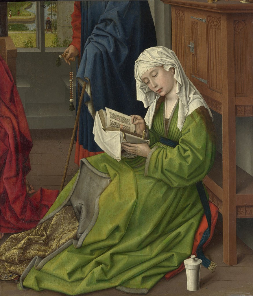 La Magdalena Leyendo, óleo sobre madera de Rogier van Weyden completado entre 1435 a 1438.