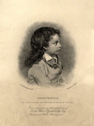 Niño desconocido como Thomas Chatterton. Grabado de John Alais